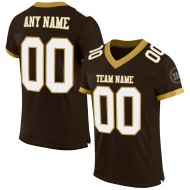 Maglia da football americano in maglia bianca e marrone antico, autentica, personalizzata in oro