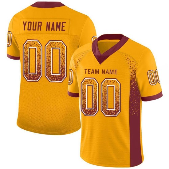 Maglia da calcio personalizzata Drift Mesh color oro, modello Borgogna-Bianco Maglia da calcio personalizzata Drift Mesh color oro, modello Borgogna-Bianco