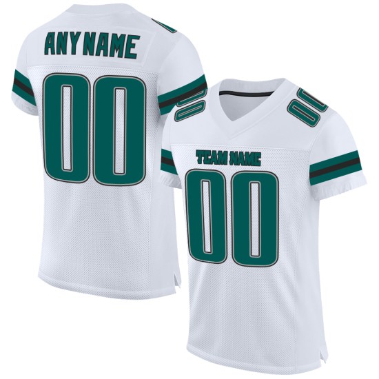 Maglia da football americano autentica personalizzata bianca verde-nera di mezzanotte Maglia da football americano autentica personalizzata bianca verde-nera di mezzanotte