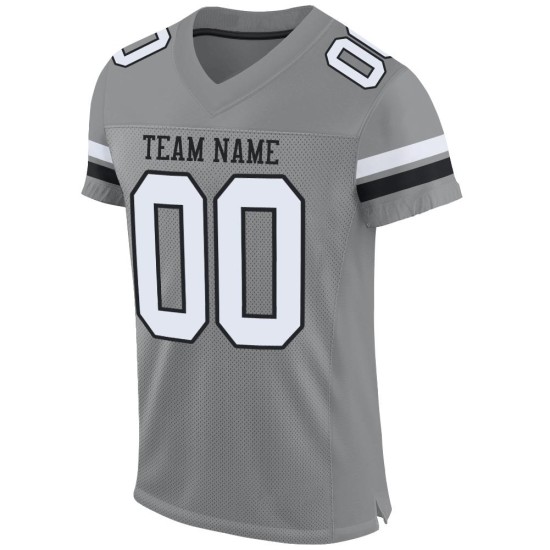 Maglia da football personalizzata autentica bianca e nera in mesh grigia Maglia da football personalizzata autentica bianca e nera in mesh grigia