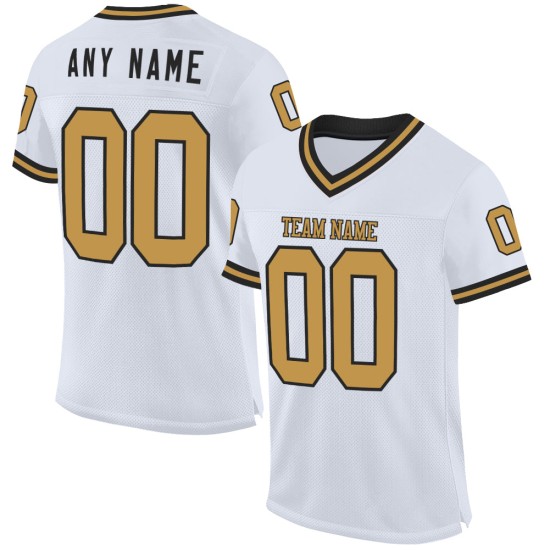 Maglia da football bianca personalizzata, autentica, in maglia nera e oro, stile retrò Maglia da football bianca personalizzata, autentica, in maglia nera e oro, stile retrò