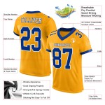 Maglia da calcio personalizzata autentica in oro bianco e blu Maglia da calcio personalizzata autentica in oro bianco e blu
