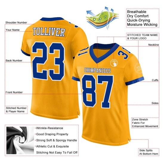 Maglia da calcio personalizzata autentica in oro bianco e blu Maglia da calcio personalizzata autentica in oro bianco e blu