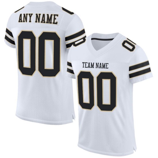 Maglia da football autentica personalizzata Mesh Gold, bianca e nera, Vegas Maglia da football autentica personalizzata Mesh Gold, bianca e nera, Vegas