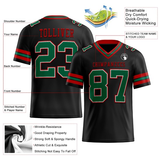 Maglia da football autentica verde-rossa in rete nera Kelly personalizzata Maglia da football autentica verde-rossa in rete nera Kelly personalizzata