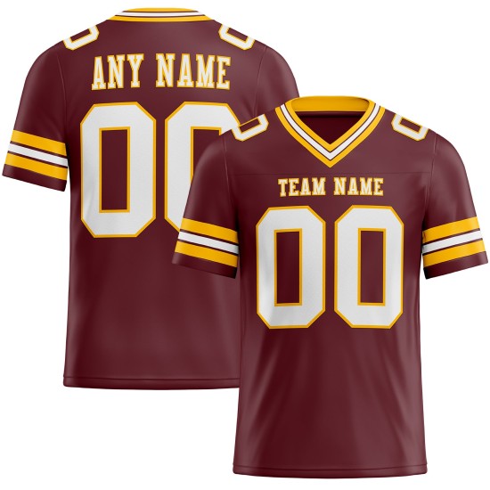 Maglia da calcio autentica in mesh personalizzata, colore bianco-oro e bordeaux Maglia da calcio autentica in mesh personalizzata, colore bianco-oro e bordeaux