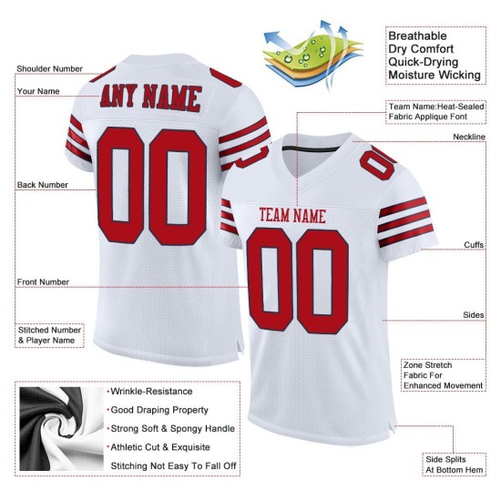 Maglia da football personalizzata autentica, rossa e blu navy, bianca Maglia da football personalizzata autentica, rossa e blu navy, bianca