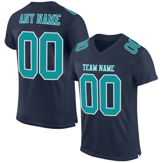 Maglia da calcio personalizzata autentica, blu navy, acquamarina e bianca Maglia da calcio personalizzata autentica, blu navy, acquamarina e bianca