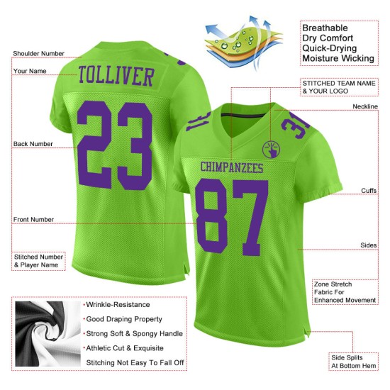 Maglia da football autentica viola neon verde in rete personalizzata Maglia da football autentica viola neon verde in rete personalizzata