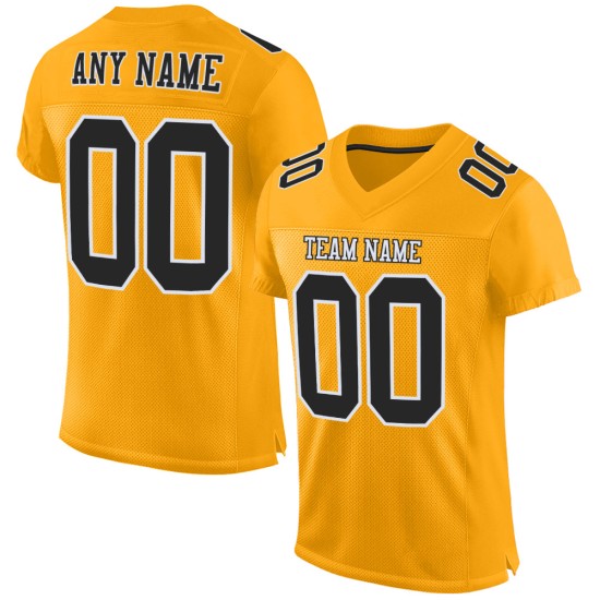 Maglia da calcio personalizzata nera e bianca autentica in maglia dorata Maglia da calcio personalizzata nera e bianca autentica in maglia dorata
