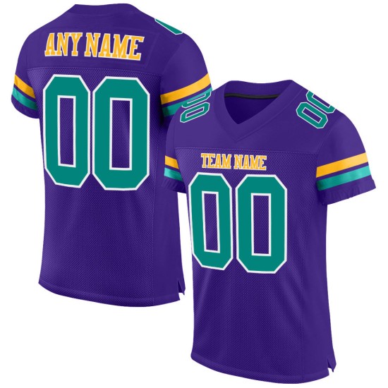 Maglia da calcio personalizzata viola autentica color acquamarina e oro