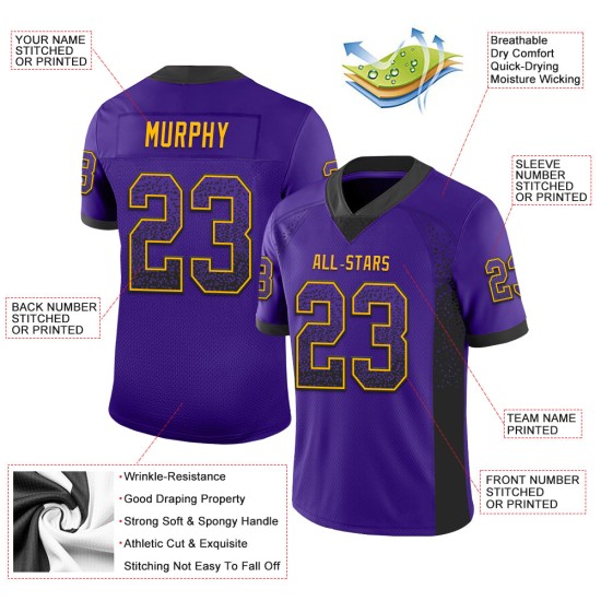 Maglia da calcio Drift Fashion nera-oro viola personalizzata Maglia da calcio Drift Fashion nera-oro viola personalizzata