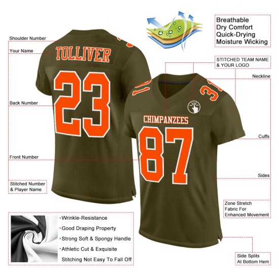 Maglia autentica Olive Salute Football personalizzata in maglia arancione-bianca Maglia autentica Olive Salute Football personalizzata in maglia arancione-bianca