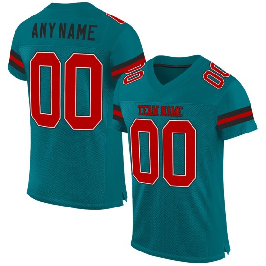 Maglia da football autentica verde acqua personalizzata in maglia rosso-nera Maglia da football autentica verde acqua personalizzata in maglia rosso-nera