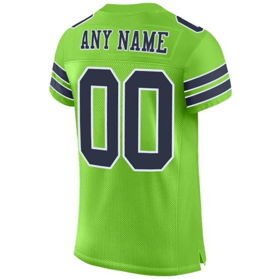 Maglia da calcio autentica blu navy e bianca, personalizzata, verde neon Maglia da calcio autentica blu navy e bianca, personalizzata, verde neon