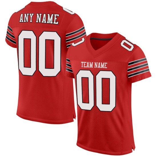 Maglia da calcio personalizzata autentica, maglia bianca-nera scarlatta Maglia da calcio personalizzata autentica, maglia bianca-nera scarlatta