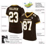 Maglia da football americano in maglia bianca e marrone antico, autentica, personalizzata in oro Maglia da football americano in maglia bianca e marrone antico, autentica, personalizzata in oro