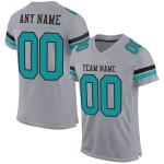 Maglia da football personalizzata grigia autentica verde acqua-nera Maglia da football personalizzata grigia autentica verde acqua-nera