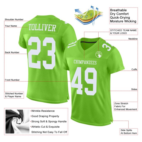 Maglia da football personalizzata autentica verde neon bianca Maglia da football personalizzata autentica verde neon bianca