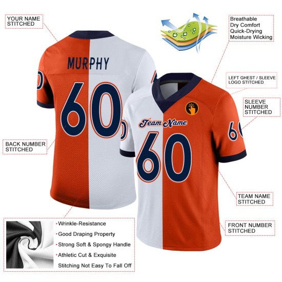 Maglia da calcio personalizzata alla moda in mesh arancione blu navy e bianco divisa Maglia da calcio personalizzata alla moda in mesh arancione blu navy e bianco divisa