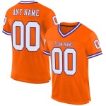 Maglia da football americano autentica, personalizzata, in mesh arancione, bianco-viola Maglia da football americano autentica, personalizzata, in mesh arancione, bianco-viola