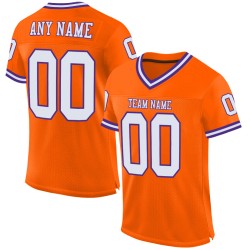 Maglia da football americano autentica, personalizzata, in mesh arancione, bianco-viola