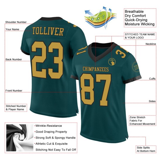 Maglia da football autentica personalizzata color oro e nero, verde notte Maglia da football autentica personalizzata color oro e nero, verde notte