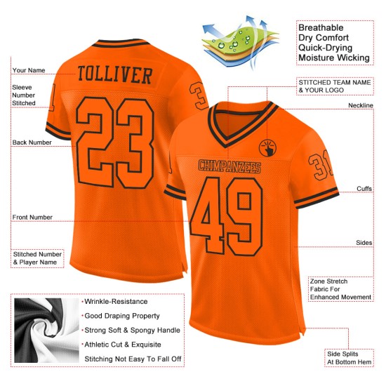 Maglia da football retrò arancione-nera autentica personalizzata in maglia arancione Maglia da football retrò arancione-nera autentica personalizzata in maglia arancione