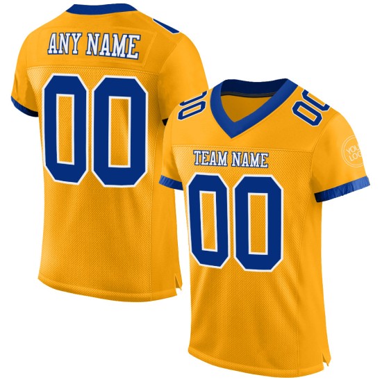 Maglia da calcio personalizzata autentica in oro bianco e blu Maglia da calcio personalizzata autentica in oro bianco e blu