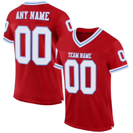 Maglia da football personalizzata rossa autentica, bianca e leggera, maglia blu retrò Maglia da football personalizzata rossa autentica, bianca e leggera, maglia blu retrò