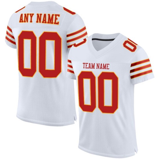 Maglia da calcio personalizzata autentica in maglia scarlatta-oro bianca Maglia da calcio personalizzata autentica in maglia scarlatta-oro bianca