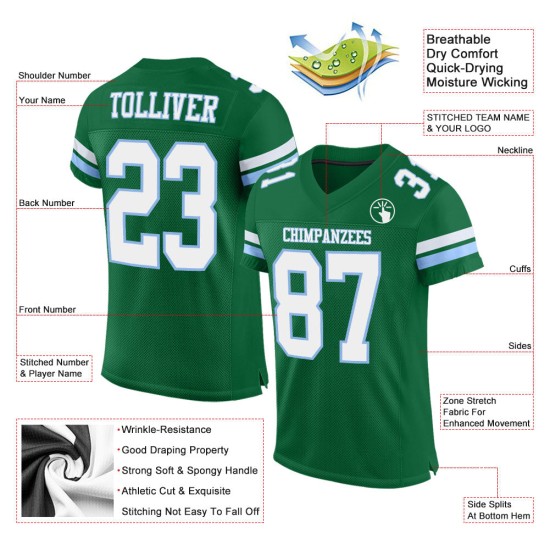 Maglia Kelly autentica verde personalizzata da football, blu, bianca e a rete leggera Maglia Kelly autentica verde personalizzata da football, blu, bianca e a rete leggera
