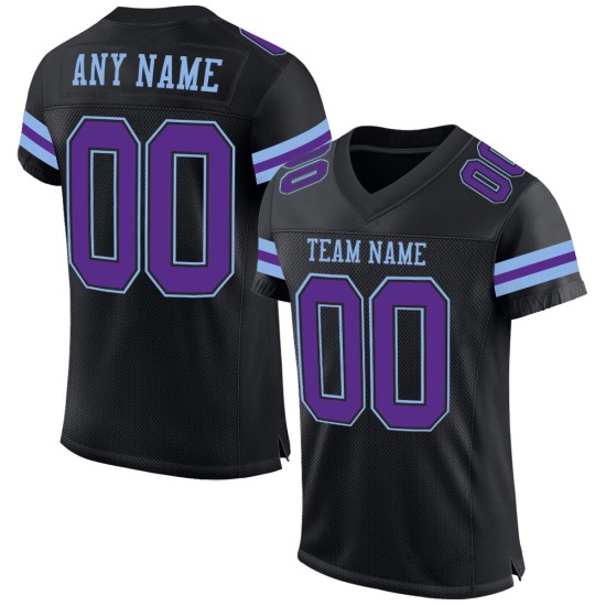 Maglia da calcio personalizzata autentica blu viola-chiara in mesh nera Maglia da calcio personalizzata autentica blu viola-chiara in mesh nera