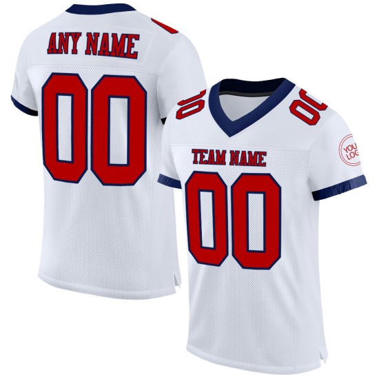 Maglia da football autentica personalizzata in maglia bianca rossa e blu navy Maglia da football autentica personalizzata in maglia bianca rossa e blu navy