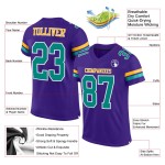 Maglia da calcio personalizzata viola autentica color acquamarina e oro