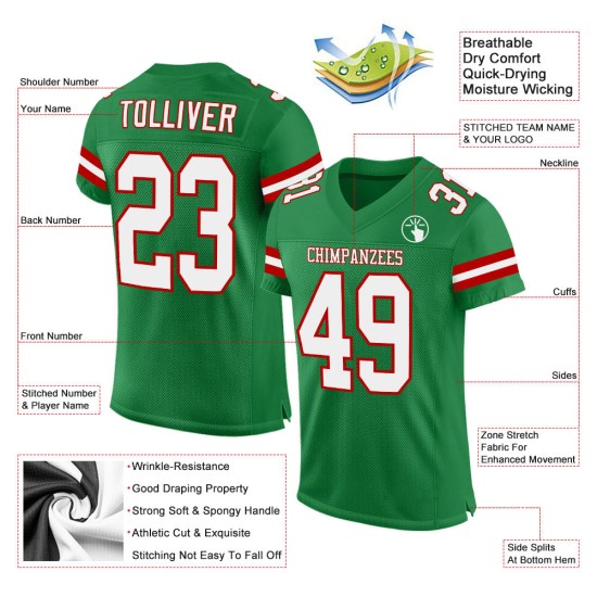 Maglia da calcio personalizzata, autentica, bianca e rossa, in maglia verde erba Maglia da calcio personalizzata, autentica, bianca e rossa, in maglia verde erba