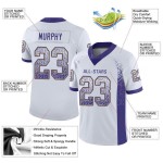 Maglia da football bianca personalizzata viola-oro antico Drift Mesh Fashion Maglia da football bianca personalizzata viola-oro antico Drift Mesh Fashion