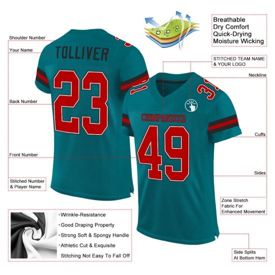 Maglia da football autentica verde acqua personalizzata in maglia rosso-nera Maglia da football autentica verde acqua personalizzata in maglia rosso-nera
