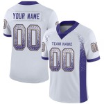 Maglia da football bianca personalizzata viola-oro antico Drift Mesh Fashion Maglia da football bianca personalizzata viola-oro antico Drift Mesh Fashion