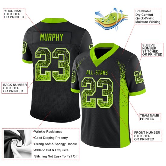 Maglia da football Drift Mesh Fashion personalizzata verde-bianca nera al neon Maglia da football Drift Mesh Fashion personalizzata verde-bianca nera al neon