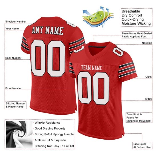 Maglia da calcio personalizzata autentica, maglia bianca-nera scarlatta Maglia da calcio personalizzata autentica, maglia bianca-nera scarlatta
