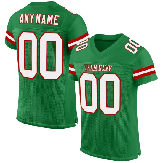 Maglia da calcio personalizzata, autentica, bianca e rossa, in maglia verde erba Maglia da calcio personalizzata, autentica, bianca e rossa, in maglia verde erba