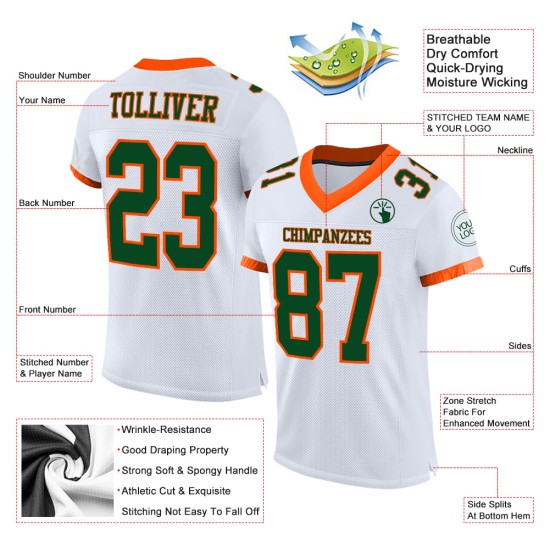 Maglia da calcio autentica personalizzata verde-arancione in rete bianca Maglia da calcio autentica personalizzata verde-arancione in rete bianca
