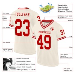 Maglia da football personalizzata retrò in maglia rossa e bianca, autentica, color crema Maglia da football personalizzata retrò in maglia rossa e bianca, autentica, color crema