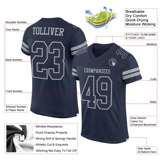 Maglia da football blu navy personalizzata autentica grigia Maglia da football blu navy personalizzata autentica grigia