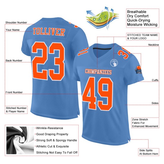 Maglia da calcio leggera autentica personalizzata blu in mesh arancione-bianca Maglia da calcio leggera autentica personalizzata blu in mesh arancione-bianca