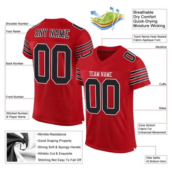 Maglia da calcio rossa nera e bianca autentica personalizzata Maglia da calcio rossa nera e bianca autentica personalizzata