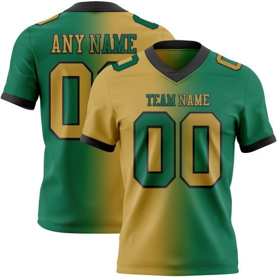 Maglia da football americano vintage in maglia sfumata, oro-nera, autentica, personalizzata, Kelly Green Fashion Maglia da football americano vintage in maglia sfumata, oro-nera, autentica, personalizzata, Kelly Green Fashion